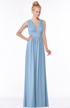 ColsBM Carolyn Dusty Blue Classic V-neck Sleeveless Zip up Ruching Bridesmaid Dresses