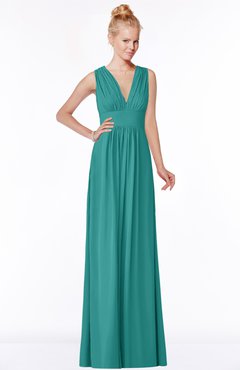 ColsBM Carolyn Emerald Green Classic V-neck Sleeveless Zip up Ruching Bridesmaid Dresses