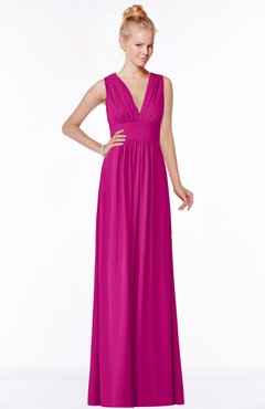 ColsBM Carolyn Hot Pink Classic V-neck Sleeveless Zip up Ruching Bridesmaid Dresses