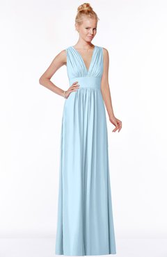 ColsBM Carolyn Ice Blue Classic V-neck Sleeveless Zip up Ruching Bridesmaid Dresses