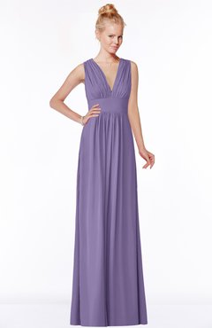 ColsBM Carolyn Lilac Classic V-neck Sleeveless Zip up Ruching Bridesmaid Dresses