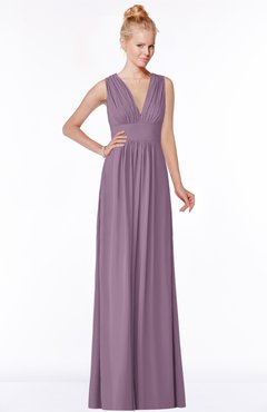 ColsBM Carolyn Mauve Classic V-neck Sleeveless Zip up Ruching Bridesmaid Dresses