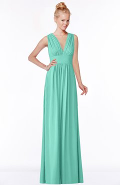 ColsBM Carolyn Mint Green Classic V-neck Sleeveless Zip up Ruching Bridesmaid Dresses