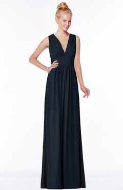 ColsBM Carolyn Navy Blue Classic V-neck Sleeveless Zip up Ruching Bridesmaid Dresses