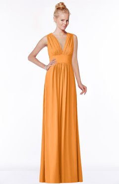 ColsBM Carolyn Orange Classic V-neck Sleeveless Zip up Ruching Bridesmaid Dresses