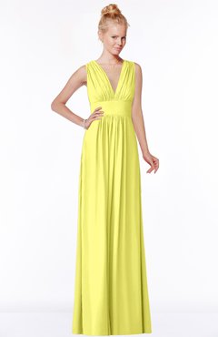 ColsBM Carolyn Pale Yellow Classic V-neck Sleeveless Zip up Ruching Bridesmaid Dresses
