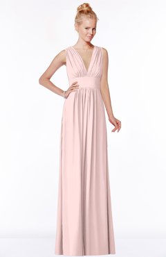 ColsBM Carolyn Pastel Pink Classic V-neck Sleeveless Zip up Ruching Bridesmaid Dresses