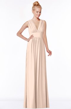 ColsBM Carolyn Peach Puree Classic V-neck Sleeveless Zip up Ruching Bridesmaid Dresses