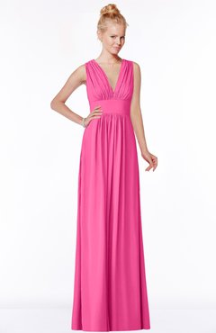 ColsBM Carolyn Rose Pink Classic V-neck Sleeveless Zip up Ruching Bridesmaid Dresses