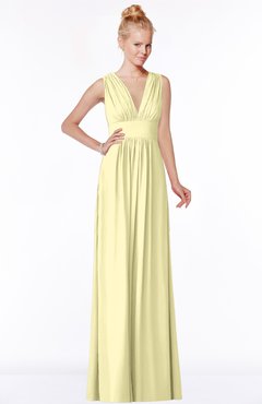 ColsBM Carolyn Soft Yellow Classic V-neck Sleeveless Zip up Ruching Bridesmaid Dresses