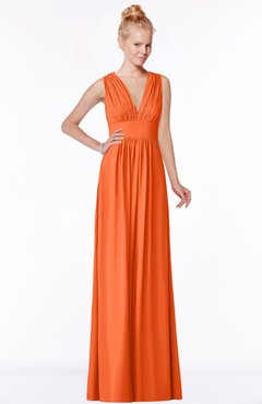 ColsBM Carolyn Tangerine Classic V-neck Sleeveless Zip up Ruching Bridesmaid Dresses