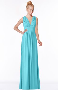 ColsBM Carolyn Turquoise Classic V-neck Sleeveless Zip up Ruching Bridesmaid Dresses