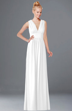 ColsBM Carolyn White Classic V-neck Sleeveless Zip up Ruching Bridesmaid Dresses