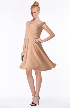 ColsBM Chloe Almost Apricot Classic Fit-n-Flare Zip up Chiffon Knee Length Ruching Bridesmaid Dresses