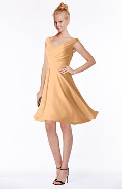 ColsBM Chloe Apricot Classic Fit-n-Flare Zip up Chiffon Knee Length Ruching Bridesmaid Dresses