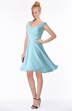 ColsBM Chloe Aqua Classic Fit-n-Flare Zip up Chiffon Knee Length Ruching Bridesmaid Dresses