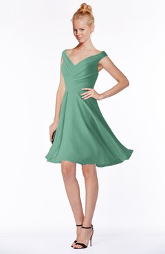 ColsBM Chloe Beryl Green Classic Fit-n-Flare Zip up Chiffon Knee Length Ruching Bridesmaid Dresses