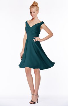 ColsBM Chloe Blue Green Classic Fit-n-Flare Zip up Chiffon Knee Length Ruching Bridesmaid Dresses