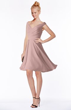ColsBM Chloe Blush Pink Classic Fit-n-Flare Zip up Chiffon Knee Length Ruching Bridesmaid Dresses