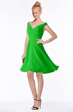 ColsBM Chloe Classic Green Classic Fit-n-Flare Zip up Chiffon Knee Length Ruching Bridesmaid Dresses