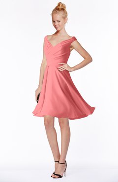 ColsBM Chloe Coral Classic Fit-n-Flare Zip up Chiffon Knee Length Ruching Bridesmaid Dresses