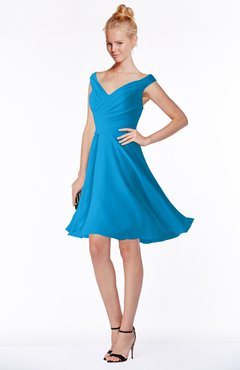 ColsBM Chloe Cornflower Blue Classic Fit-n-Flare Zip up Chiffon Knee Length Ruching Bridesmaid Dresses