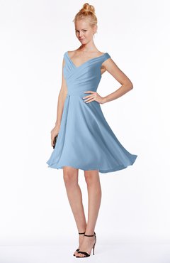ColsBM Chloe Dusty Blue Classic Fit-n-Flare Zip up Chiffon Knee Length Ruching Bridesmaid Dresses