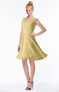 ColsBM Chloe Gold Classic Fit-n-Flare Zip up Chiffon Knee Length Ruching Bridesmaid Dresses