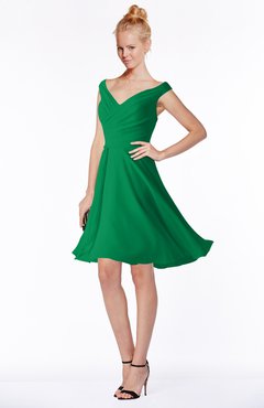 ColsBM Chloe Green Classic Fit-n-Flare Zip up Chiffon Knee Length Ruching Bridesmaid Dresses