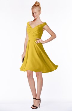 ColsBM Chloe Lemon Curry Classic Fit-n-Flare Zip up Chiffon Knee Length Ruching Bridesmaid Dresses