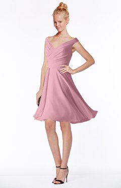 ColsBM Chloe Light Coral Classic Fit-n-Flare Zip up Chiffon Knee Length Ruching Bridesmaid Dresses
