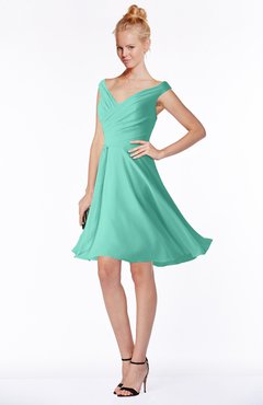 ColsBM Chloe Mint Green Classic Fit-n-Flare Zip up Chiffon Knee Length Ruching Bridesmaid Dresses