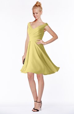 ColsBM Chloe Misted Yellow Classic Fit-n-Flare Zip up Chiffon Knee Length Ruching Bridesmaid Dresses