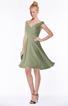 ColsBM Chloe Moss Green Classic Fit-n-Flare Zip up Chiffon Knee Length Ruching Bridesmaid Dresses
