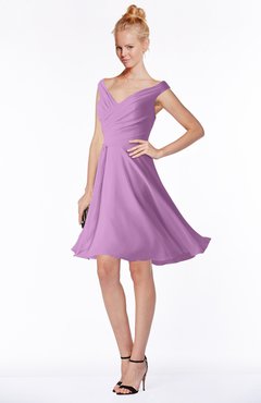 ColsBM Chloe Orchid Classic Fit-n-Flare Zip up Chiffon Knee Length Ruching Bridesmaid Dresses