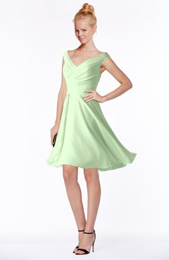 ColsBM Chloe Pale Green Classic Fit-n-Flare Zip up Chiffon Knee Length Ruching Bridesmaid Dresses