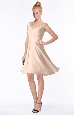 ColsBM Chloe Peach Puree Classic Fit-n-Flare Zip up Chiffon Knee Length Ruching Bridesmaid Dresses