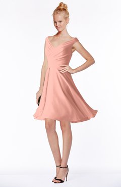 ColsBM Chloe Peach Classic Fit-n-Flare Zip up Chiffon Knee Length Ruching Bridesmaid Dresses
