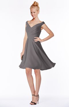 ColsBM Chloe Ridge Grey Classic Fit-n-Flare Zip up Chiffon Knee Length Ruching Bridesmaid Dresses