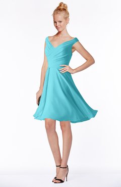 ColsBM Chloe Turquoise Classic Fit-n-Flare Zip up Chiffon Knee Length Ruching Bridesmaid Dresses