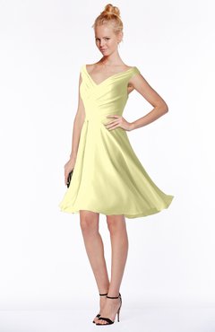 ColsBM Chloe Wax Yellow Classic Fit-n-Flare Zip up Chiffon Knee Length Ruching Bridesmaid Dresses