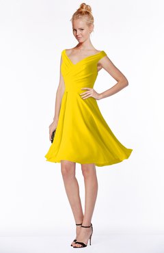 ColsBM Chloe Yellow Classic Fit-n-Flare Zip up Chiffon Knee Length Ruching Bridesmaid Dresses