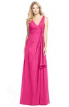 ColsBM Ashlyn Fandango Pink Luxury A-line V-neck Zip up Floor Length Bridesmaid Dresses