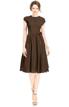 ColsBM Jane Chocolate Brown Mature Fit-n-Flare High Neck Zip up Chiffon Bridesmaid Dresses