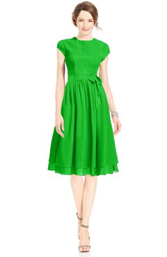 ColsBM Jane Classic Green Mature Fit-n-Flare High Neck Zip up Chiffon Bridesmaid Dresses