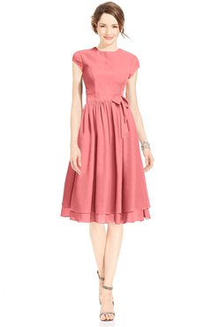 ColsBM Jane Shell Pink Mature Fit-n-Flare High Neck Zip up Chiffon Bridesmaid Dresses