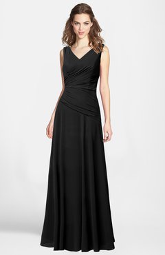ColsBM Lina Black  Fit-n-Flare V-neck Zip up Chiffon Bridesmaid Dresses