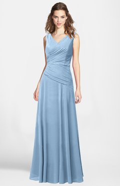 ColsBM Lina Dusty Blue  Fit-n-Flare V-neck Zip up Chiffon Bridesmaid Dresses