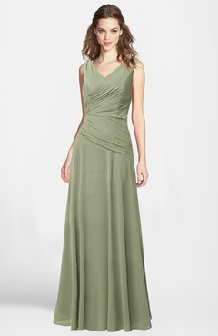 ColsBM Lina Moss Green  Fit-n-Flare V-neck Zip up Chiffon Bridesmaid Dresses