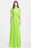 ColsBM Rosie Bright Green Elegant A-line V-neck Short Sleeve Zip up Bridesmaid Dresses